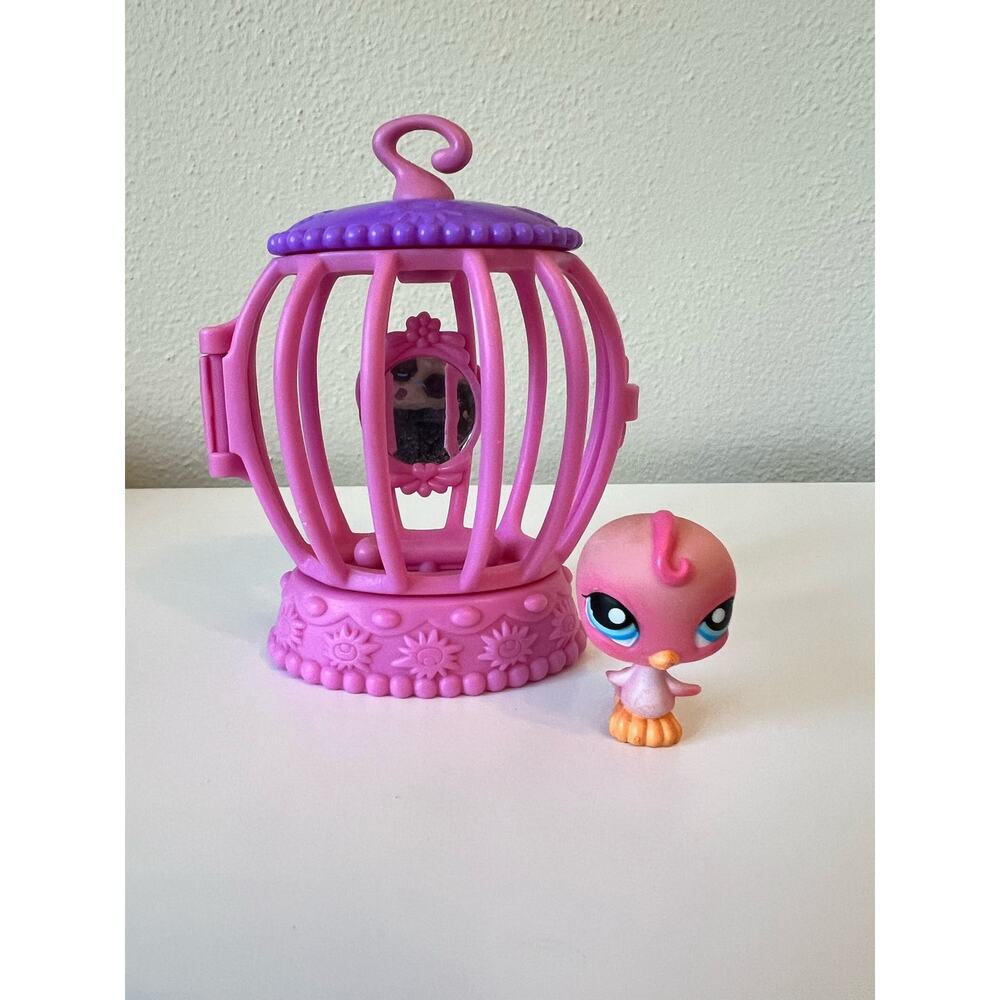 Littlest Pet Shop LPS Littlest Bird Cage Pink Parakeet #205 Bird Blue Eyes 2004